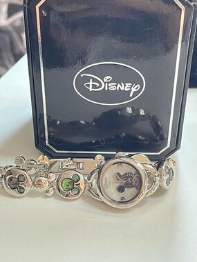 Disney Silver-tone Mickey Mouse Bracelet Watch with Logo Accents